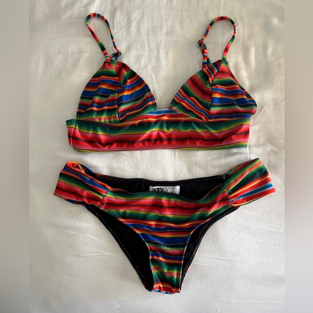 Beach Riot Multicolor Serape Striped Bikini M
